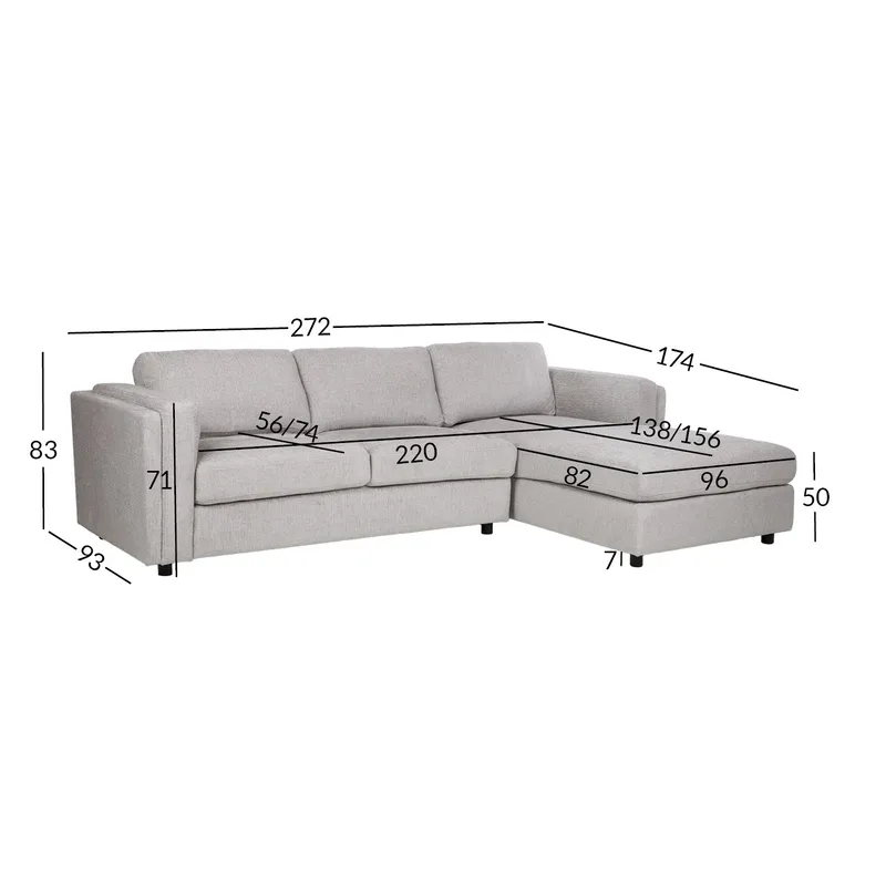 Hjørnesofa Ulnora Højre - Grå - Møbler - Sofaer - Hjørnesofa - Hjørnesofa med chaiselong