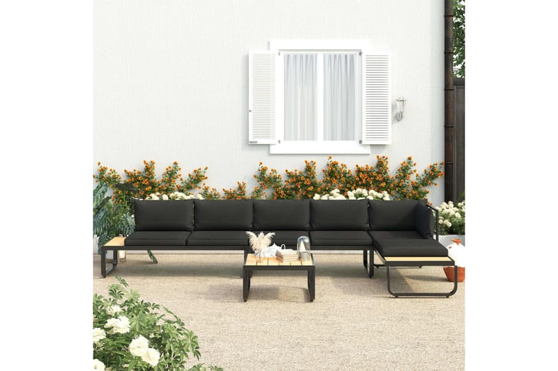 Hjørnesofasæt Til Haven 4 Dele med Hynder Aluminium Wpc - Grå - Havemøbler - Loungemøbler - Loungesofaer