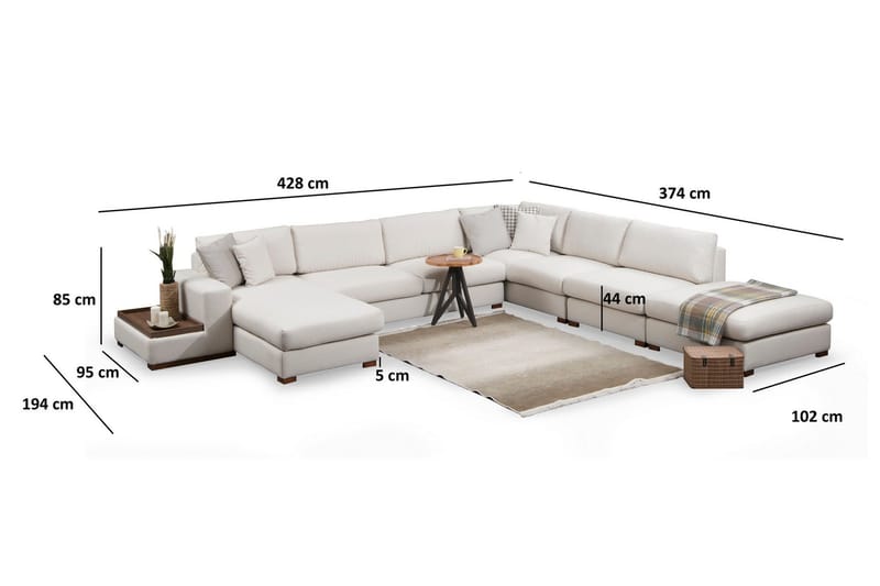 Huelva Chaiselongsofa - Beige - Møbler - Sofaer - Hjørnesofa - Hjørnesofa med chaiselong