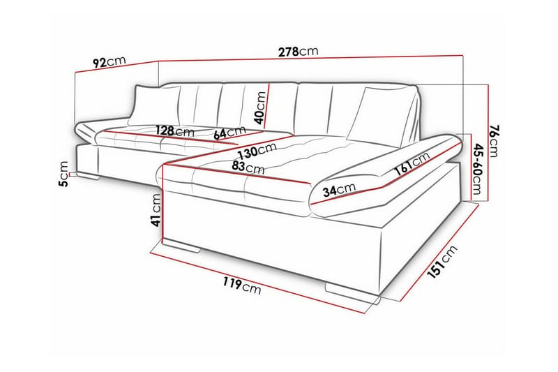 Kintore 3-sits Hörnsoffa Black/Grey - Møbler - Sofaer - Hjørnesofa