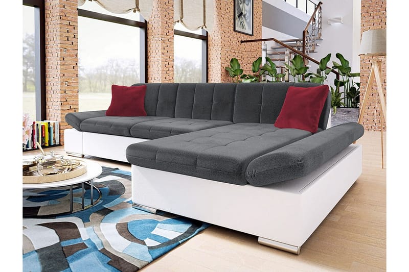 Kintore 3-sits Hörnsoffa Dark Grey/White - Møbler - Sofaer - Sofa med chaiselong - 3 personers sofa med chaiselong