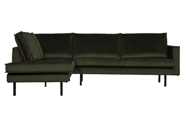 Lissbon 3-personers Venstre L-formet Hjørnesofa med Chaiselong i Fløjl - Mørkegrøn - Møbler - Sofaer - Sofa med chaiselong - 3 personers sofa med chaiselong