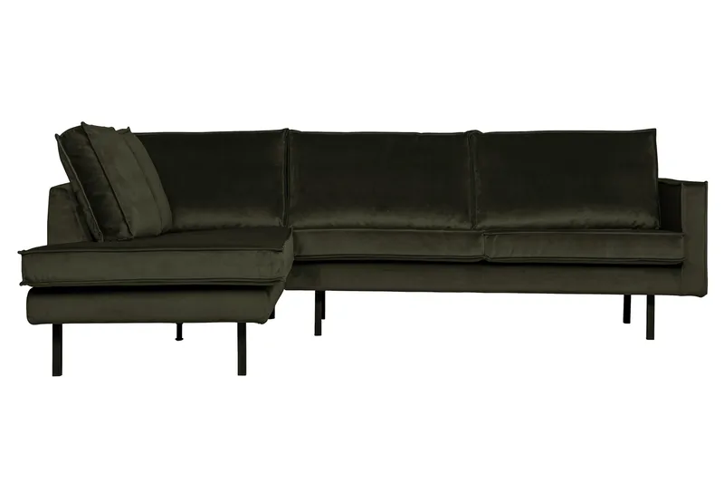 Lissbon 3-personers Venstre L-formet Hjørnesofa med Chaiselong i Fløjl - Mørkegrøn - Møbler - Sofaer - Sofa med chaiselong - 3 personers sofa med chaiselong