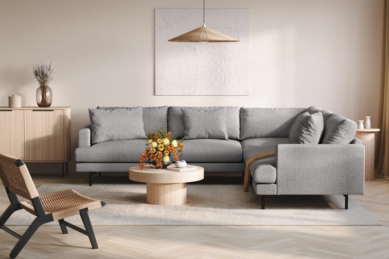 Menard 6-personers Højrevendt L-formet Hjørnesofa i Stof - Grå - Møbler - Sofaer - Hjørnesofa