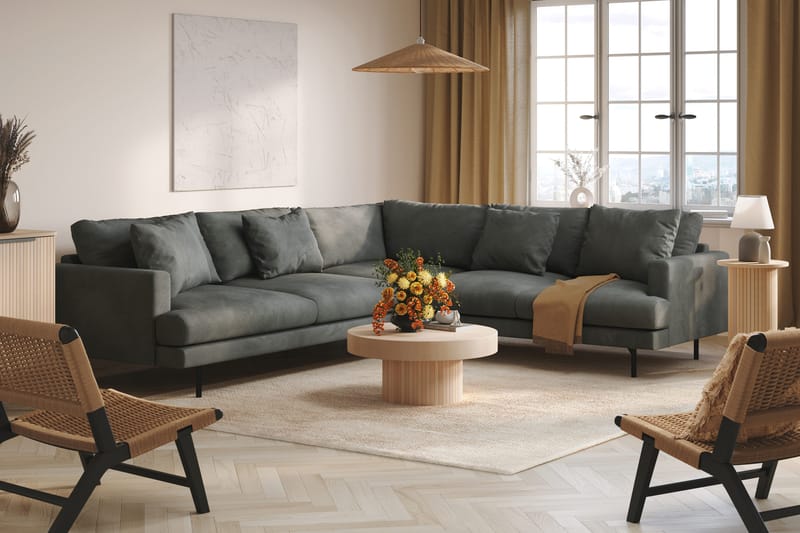 Menard 6-personers Højrevendt L-formet Hjørnesofa i Manchester - Grå - Møbler - Sofaer - Hjørnesofa