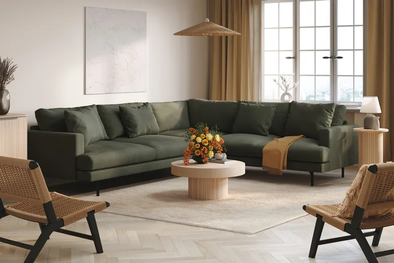 Menard 6-personers Højrevendt L-formet Hjørnesofa i Manchester - Mørkegrøn - Møbler - Sofaer - Hjørnesofa