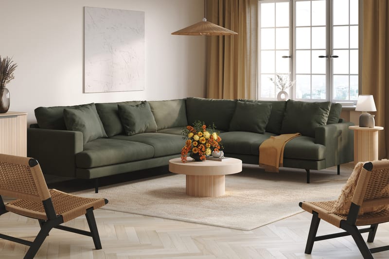 Menard 6-personers Højrevendt L-formet Hjørnesofa i Manchester - Mørkegrøn - Møbler - Sofaer - Hjørnesofa