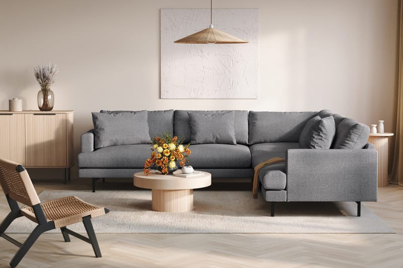 Menard 6-personers Højrevendt L-formet Hjørnesofa i Stof - Mørkegrå - Møbler - Sofaer - Hjørnesofa