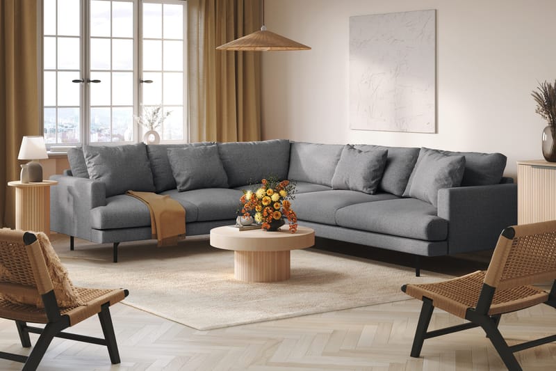 Menard 6-personers Venstrevendt L-formet Hjørnesofa i Stof - Mørkegrå - Møbler - Sofaer - Hjørnesofa