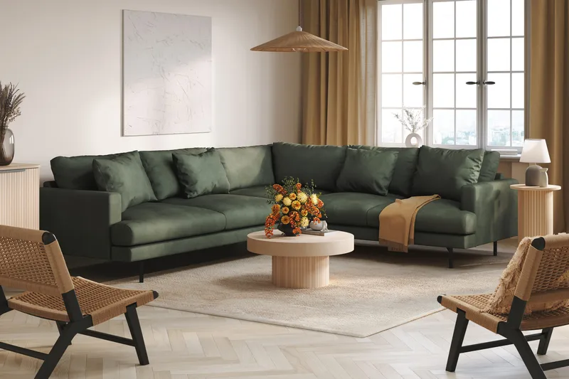 Menard 6-personers Højrevendt L-formet Hjørnesofa i Manchester - Grøn - Møbler - Sofaer - Hjørnesofa