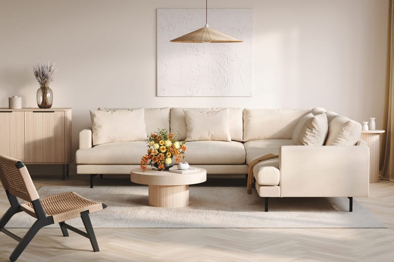 Menard 6-personers Højrevendt L-formet Hjørnesofa i Manchester - Beige - Møbler - Sofaer - Hjørnesofa