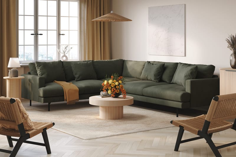 Menard 6-personers Venstrevendt L-formet Hjørnesofa i Manchester - Mørkegrøn - Møbler - Sofaer - Hjørnesofa