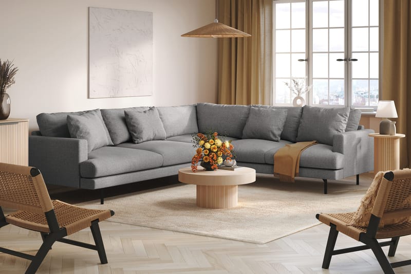 Menard 6-personers Højrevendt L-formet Hjørnesofa i Stof - Grå - Møbler - Sofaer - Hjørnesofa