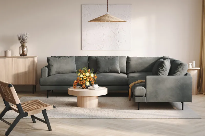 Menard 6-personers Højrevendt L-formet Hjørnesofa i Manchester - Grå - Møbler - Sofaer - Hjørnesofa