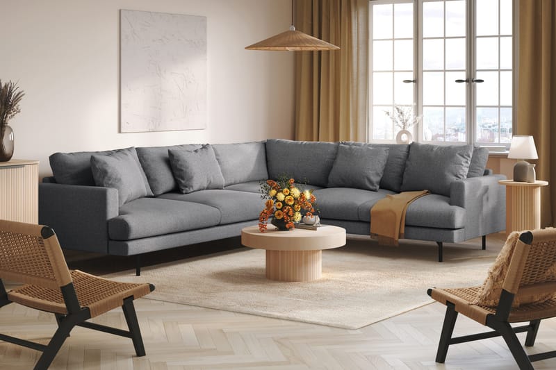 Menard 6-personers Højrevendt L-formet Hjørnesofa i Stof - Mørkegrå - Møbler - Sofaer - Hjørnesofa