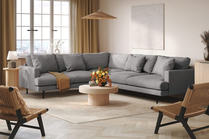 Menard 6-personers Venstrevendt L-formet Hjørnesofa i Stof - Grå - Møbler - Sofaer - Hjørnesofa