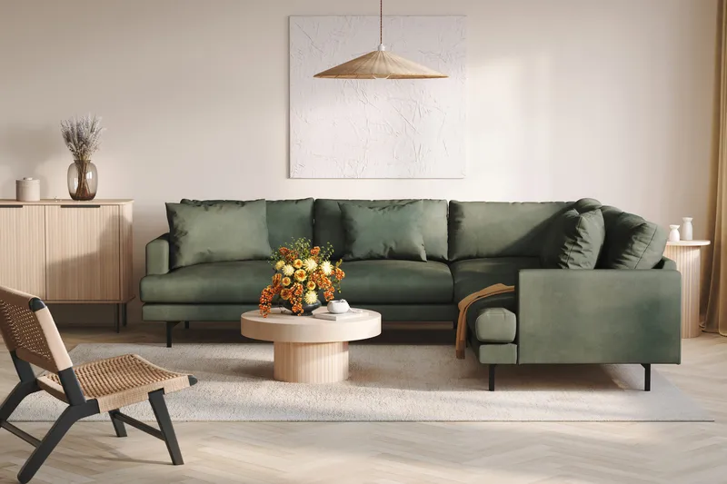 Menard 6-personers Højrevendt L-formet Hjørnesofa i Manchester - Grøn - Møbler - Sofaer - Hjørnesofa