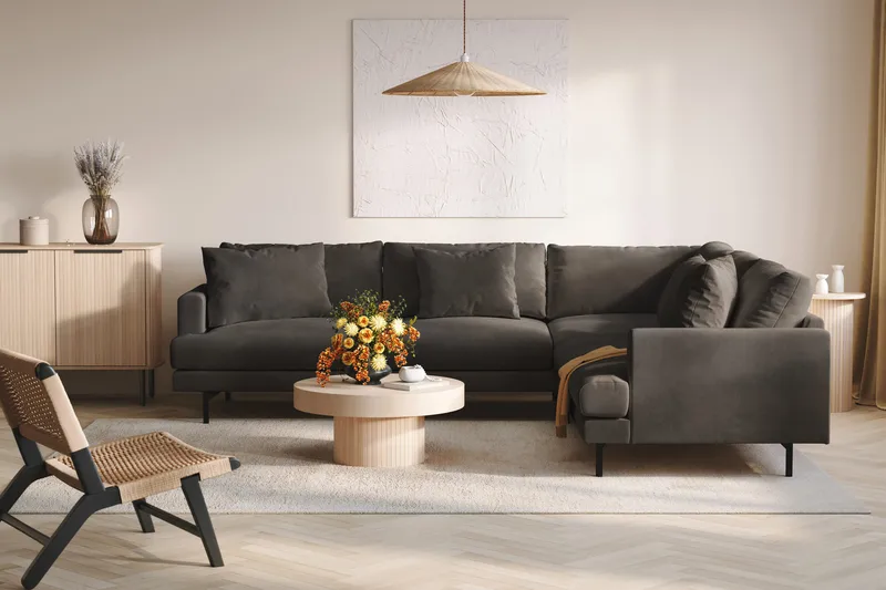 Menard 6-personers Højrevendt L-formet Hjørnesofa i Manchester - Mørkegrå - Møbler - Sofaer - Hjørnesofa