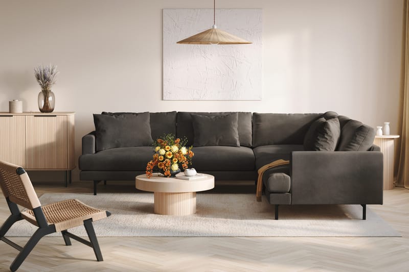 Menard 6-personers Højrevendt L-formet Hjørnesofa i Manchester - Mørkegrå - Møbler - Sofaer - Hjørnesofa