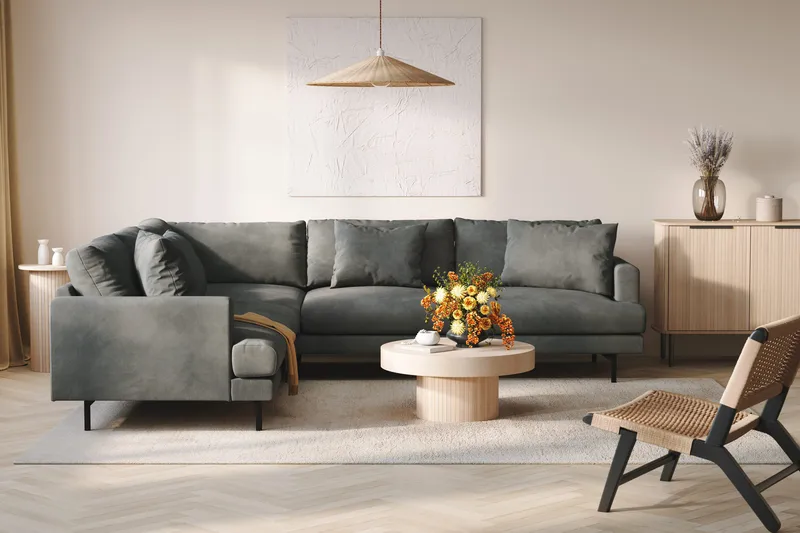 Menard 6-personers Venstrevendt L-formet Hjørnesofa i Manchester - Grå - Møbler - Sofaer - Hjørnesofa