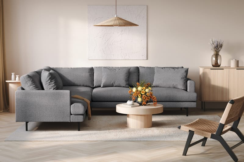 Menard 6-personers Venstrevendt L-formet Hjørnesofa i Stof - Mørkegrå - Møbler - Sofaer - Hjørnesofa