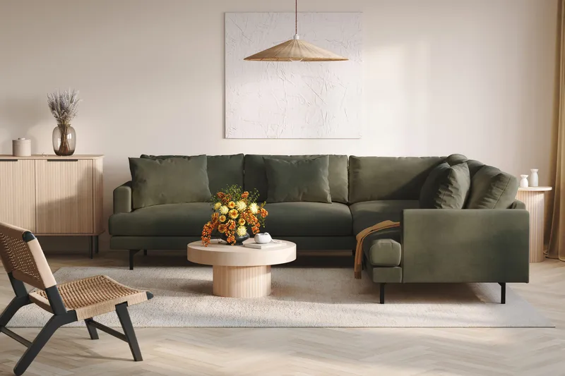 Menard 6-personers Højrevendt L-formet Hjørnesofa i Manchester - Mørkegrøn - Møbler - Sofaer - Hjørnesofa