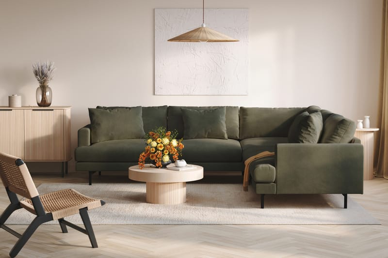 Menard 6-personers Højrevendt L-formet Hjørnesofa i Manchester - Mørkegrøn - Møbler - Sofaer - Hjørnesofa