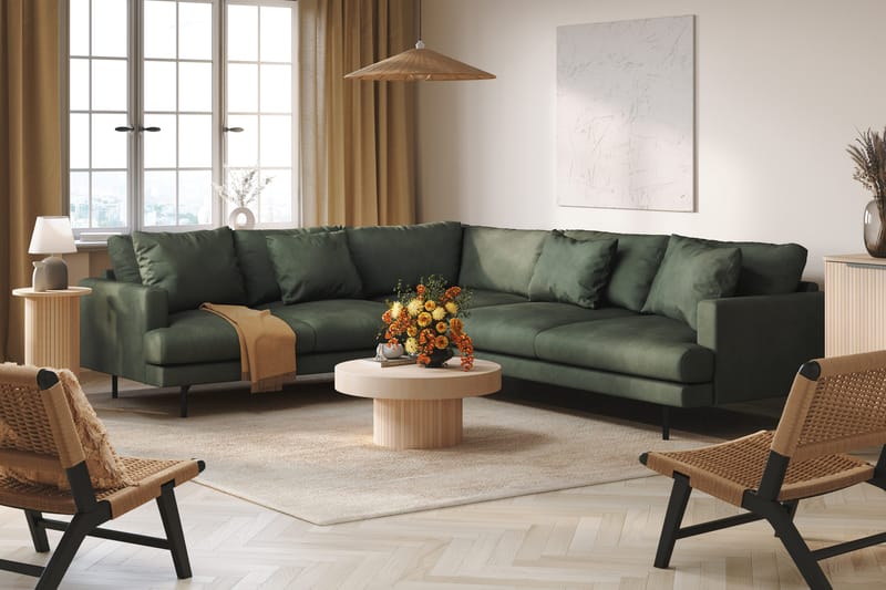 Menard 6-personers Venstrevendt L-formet Hjørnesofa i Manchester - Grøn - Møbler - Sofaer - Hjørnesofa