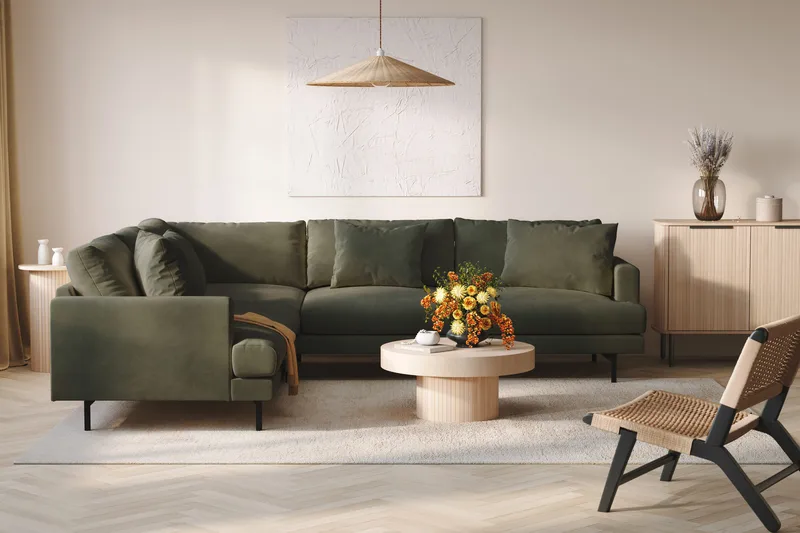 Menard 6-personers Venstrevendt L-formet Hjørnesofa i Manchester - Mørkegrøn - Møbler - Sofaer - Hjørnesofa