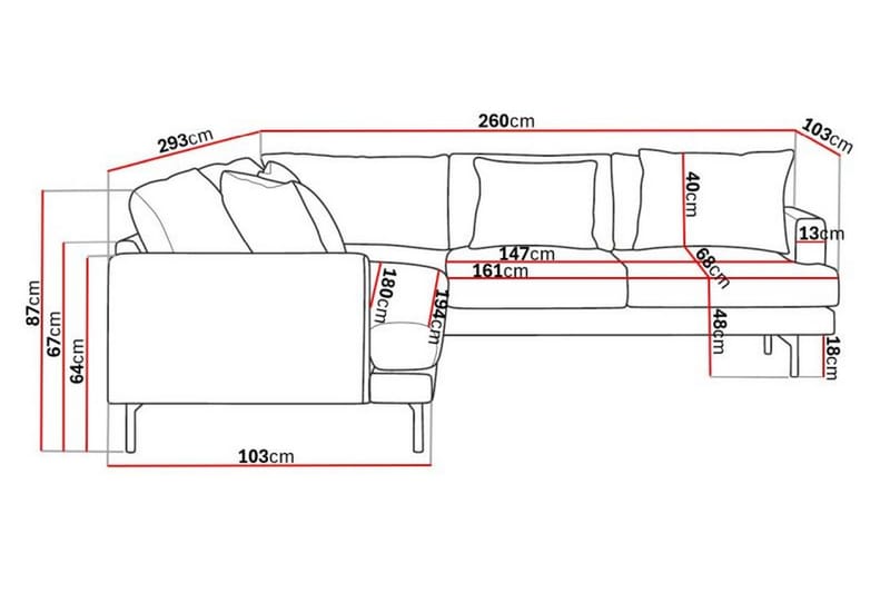 Menard 6-personers Højrevendt L-formet Hjørnesofa i Stof - Mørkegrå - Møbler - Sofaer - Hjørnesofa