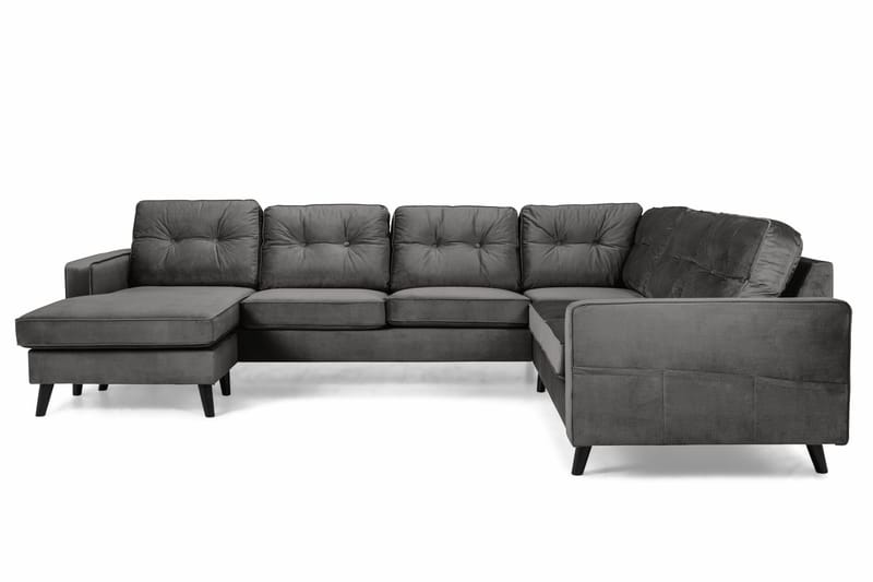 Monroe 5-personers Vendbar U-formet Hjørnesofa med Divan i Fløjl - Mørkegrå - Møbler - Sofaer - Hjørnesofa - Hjørnesofa med chaiselong