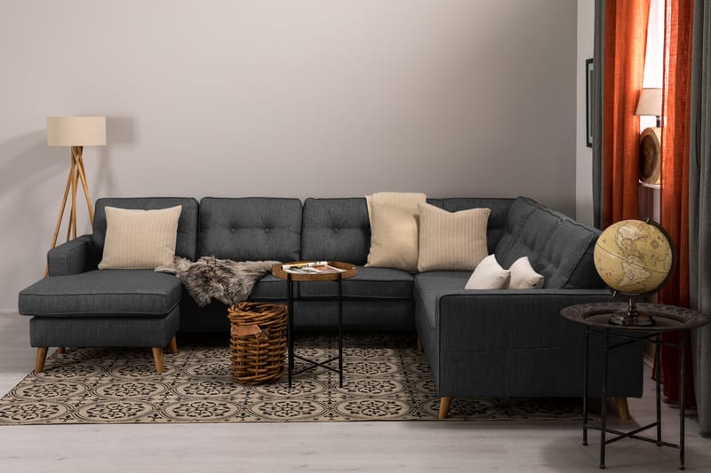 Monroe 5-personers Vendbar U-formet Hjørnesofa med Divan i Stof - Mørkegrå - Møbler - Sofaer - Hjørnesofa - Hjørnesofa med chaiselong