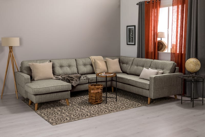 Monroe 5-personers Vendbar U-formet Hjørnesofa med Divan i Stof - Beige / Grå - Møbler - Sofaer - Hjørnesofa - Hjørnesofa med chaiselong