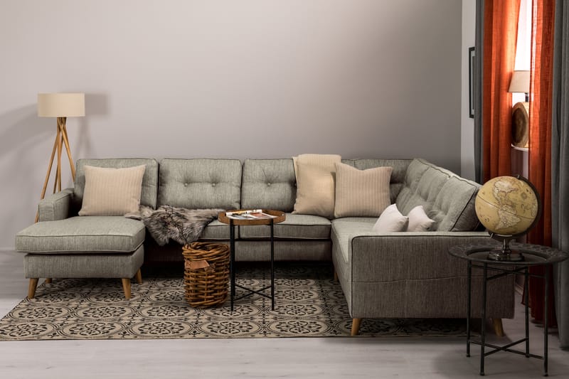 Monroe 5-personers Vendbar U-formet Hjørnesofa med Divan i Stof - Beige / Grå - Møbler - Sofaer - Hjørnesofa - Hjørnesofa med chaiselong