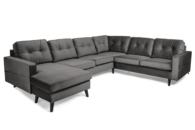 Monroe 5-personers Vendbar U-formet Hjørnesofa med Divan i Fløjl - Mørkegrå - Møbler - Sofaer - Hjørnesofa - Hjørnesofa med chaiselong