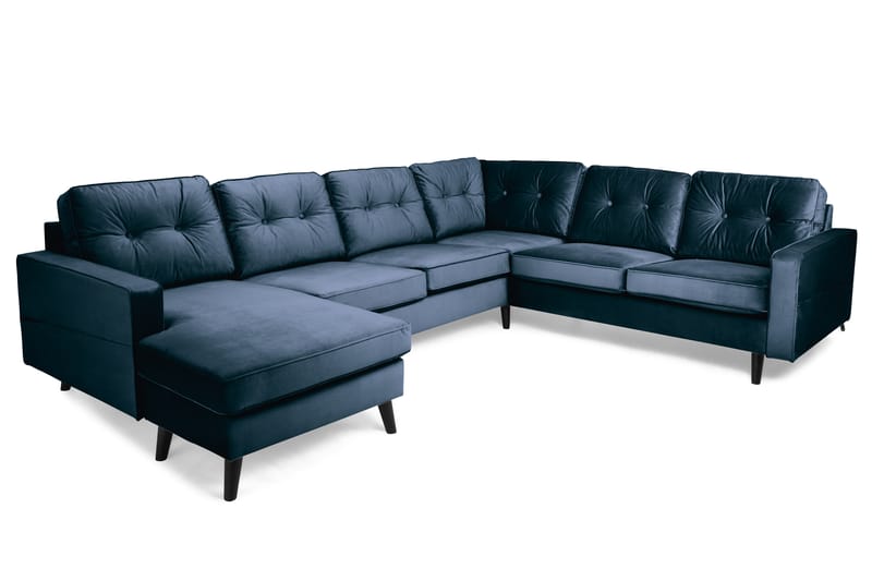 Monroe 5-personers Vendbar U-formet Hjørnesofa med Divan i Fløjl - Blå - Møbler - Sofaer - Hjørnesofa - Hjørnesofa med chaiselong