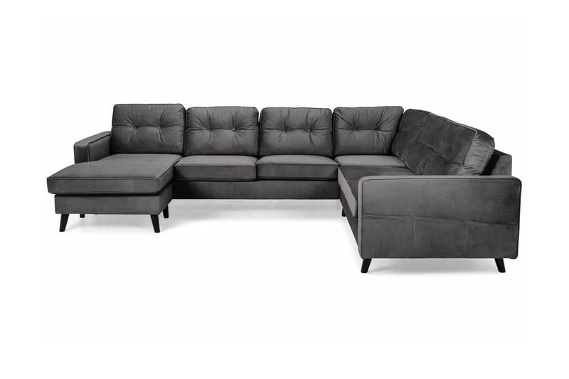 Monroe 5-personers Vendbar U-formet Hjørnesofa med Divan i Fløjl - Mørkegrå - Møbler - Sofaer - Hjørnesofa - Hjørnesofa med chaiselong