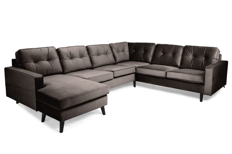 Monroe 5-personers Vendbar U-formet Hjørnesofa med Divan i Fløjl - Brun - Møbler - Sofaer - Hjørnesofa - Hjørnesofa med chaiselong