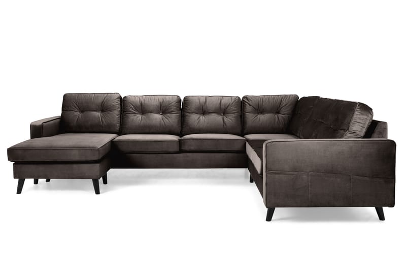 Monroe 5-personers Vendbar U-formet Hjørnesofa med Divan i Fløjl - Brun - Møbler - Sofaer - Hjørnesofa - Hjørnesofa med chaiselong
