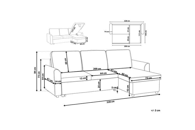 Nesna Hjørnesofa 228 cm - Grå - Møbler - Sofaer - Sovesofaer - Hjørnesovesofa