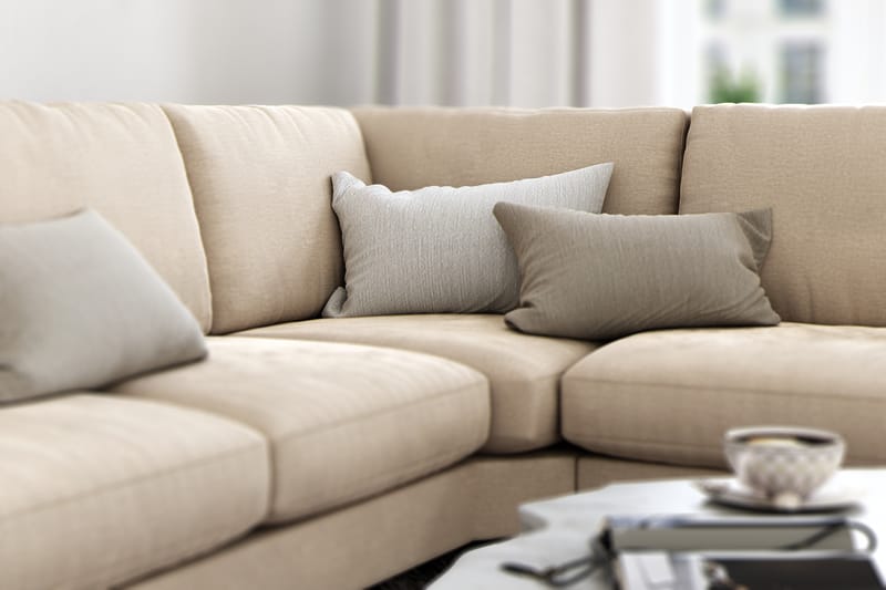 Ocean Lyx 5-personers Vendbar L-formet Hjørnesofa i Fløjl - Beige - Møbler - Sofaer - Hjørnesofa