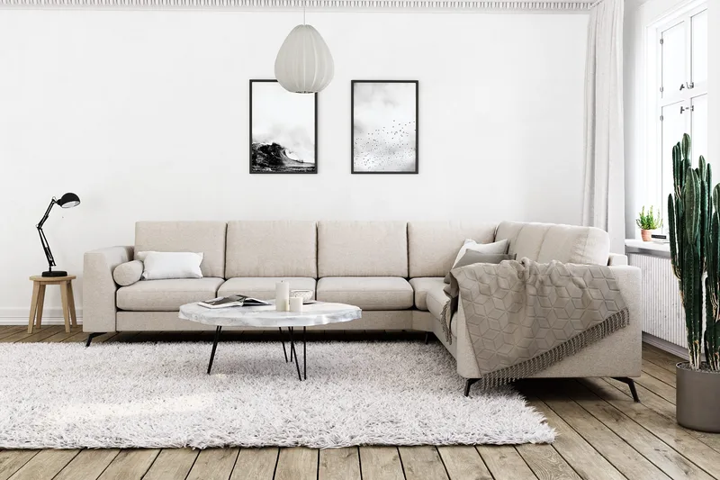 Ocean Lyx 5-personers Vendbar L-formet Hjørnesofa i Stof - Beige - Møbler - Sofaer - Hjørnesofa