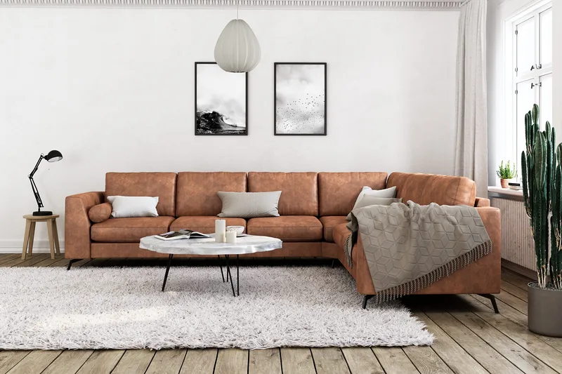 Ocean Lyx 5-personers Vendbar L-formet Hjørnesofa i Kunstlæder - Brun - Møbler - Sofaer - Hjørnesofa