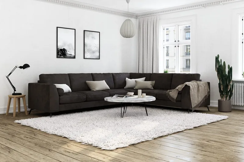 Ocean Lyx 5-personers Vendbar L-formet Hjørnesofa i Fløjl - Mørkegrå - Møbler - Sofaer - Hjørnesofa