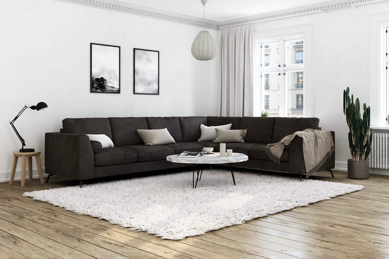 Ocean Lyx 5-personers Vendbar L-formet Hjørnesofa i Fløjl - Mørkegrå - Møbler - Sofaer - Hjørnesofa