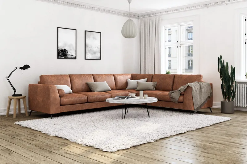 Ocean Lyx 5-personers Vendbar L-formet Hjørnesofa i Kunstlæder - Brun - Møbler - Sofaer - Hjørnesofa