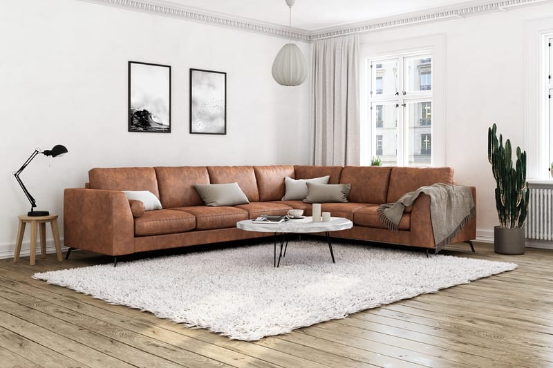 Ocean Lyx 5-personers Vendbar L-formet Hjørnesofa i Kunstlæder - Brun - Møbler - Sofaer - Hjørnesofa