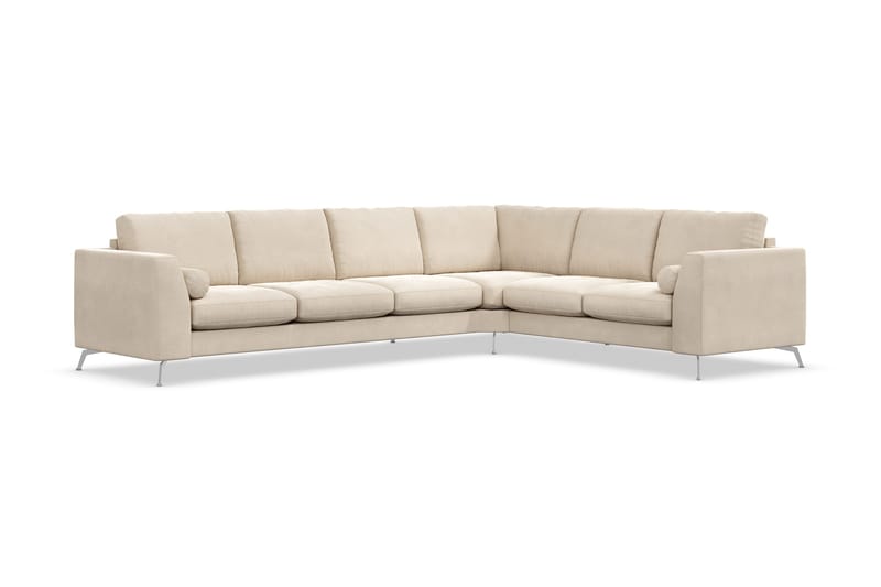 Ocean Lyx 5-personers Vendbar L-formet Hjørnesofa i Fløjl - Beige - Møbler - Sofaer - Hjørnesofa