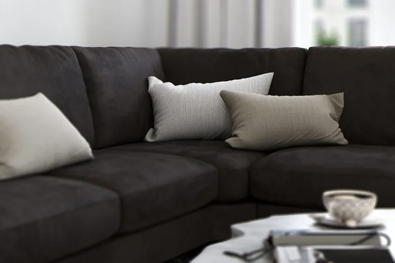 Ocean Lyx 5-personers Vendbar L-formet Hjørnesofa i Fløjl - Mørkegrå - Møbler - Sofaer - Hjørnesofa