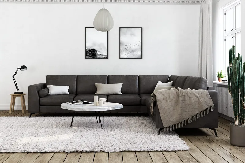 Ocean Lyx 5-personers Vendbar L-formet Hjørnesofa i Kunstlæder - Mørkegrå - Møbler - Sofaer - Hjørnesofa